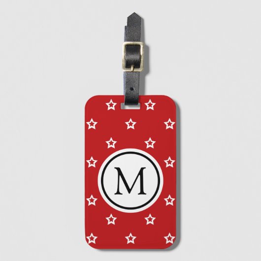 White Star Pattern op Red Monogram Bagagelabel (Voorkant (verticaal))