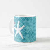 White Starfish Aqua Zee Glass Monogram Koffiemok (Voorkant links)