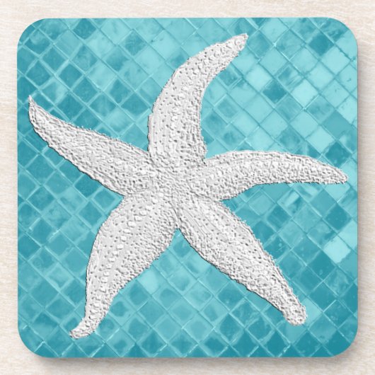 White Starfish Aqua Zee Glass Patroon Bier Onderzetter (Voorkant)