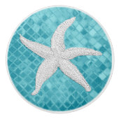 White Starfish Aqua Zee Glass Patroon Keramische Knop (Voorkant)