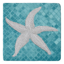 White Starfish Aqua Zee Glass Pattern Ceramic Tile