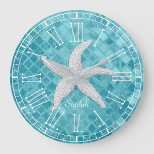 White Starfish Aqua Zee Glass Personailize Grote Klok