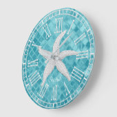 White Starfish Aqua Zee Glass Personaliseren Grote Klok (Hoek)