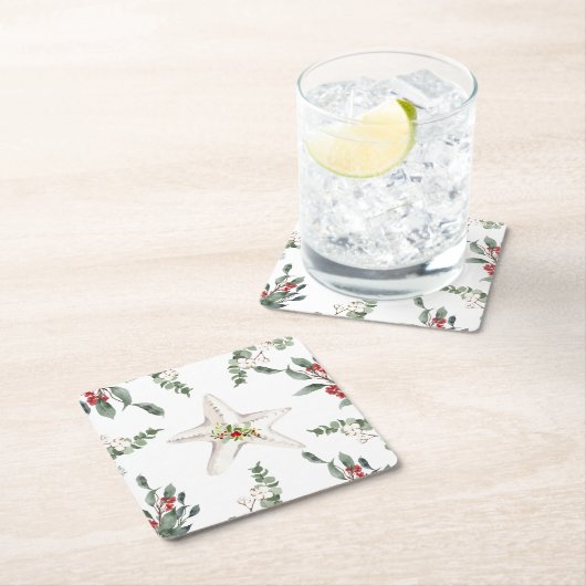 White Starfish Beach Kerstvakantie Kartonnen Onderzetters (Insitu)
