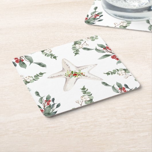 White Starfish Beach Kerstvakantie Kartonnen Onderzetters (Schuin)