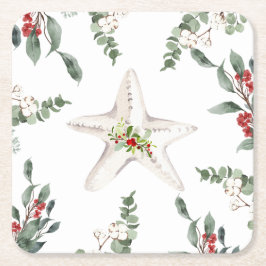 White Starfish Beach Kerstvakantie Kartonnen Onderzetters