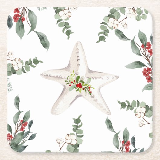 White Starfish Beach Kerstvakantie Kartonnen Onderzetters (Voorkant)