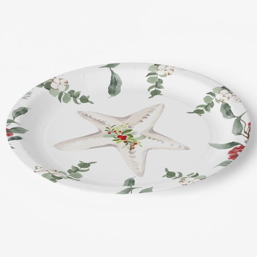 White Starfish Beach Kerstvakantie Papieren Bordje (Gekanteld)