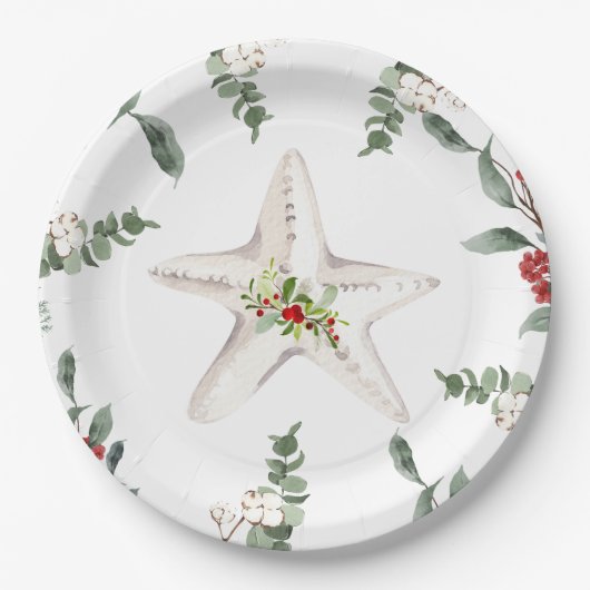 White Starfish Beach Kerstvakantie Papieren Bordje (Voorkant)