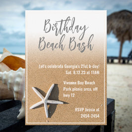White Starfish & Beach Sand Summer Birthday Party Kaart