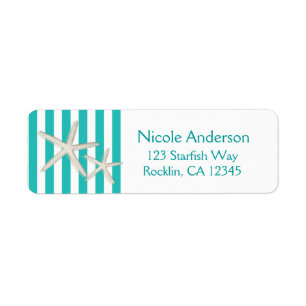 White Starfish Blauwgroen Turquoise Striped Beach Etiket