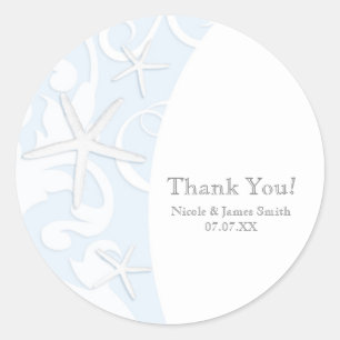 White Starfish Blue Beach Elegant Wedding Ronde Sticker