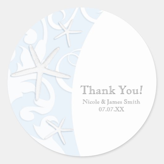 White Starfish Blue Beach Elegant Wedding Ronde Sticker (Voorkant)