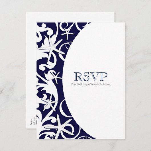 White Starfish Blue Beach Elegant Wedding RSVP Uitnodiging Briefkaart (Voorkant / Achterkant)