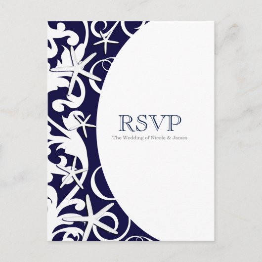 White Starfish Blue Beach Elegant Wedding RSVP Uitnodiging Briefkaart (Voorkant)