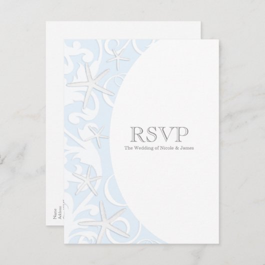 White Starfish Blue Beach Elegant Wedding RSVP Uitnodiging Briefkaart (Voorkant / Achterkant)