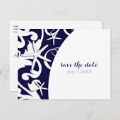 White Starfish Blue Beach Weddenschap Save the Dat Aankondigingskaart (Voorkant / Achterkant)