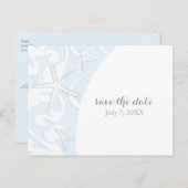 White Starfish Blue Beach Weddenschap Save the Dat Aankondigingskaart (Voorkant / Achterkant)