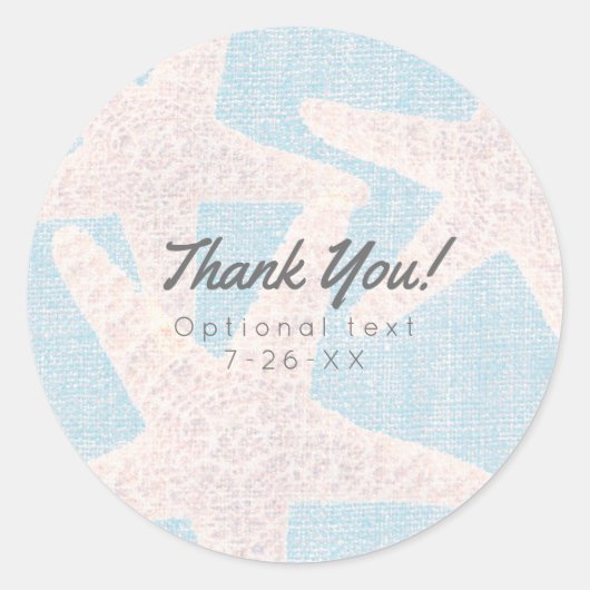 White Starfish & Blue Burlap Beach Party Favor Ronde Sticker (Voorkant)