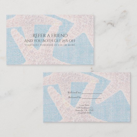 White Starfish & Blue Burlap Beach Refer a Friend Aanbevelingskaartje (Voorkant / Achterkant)