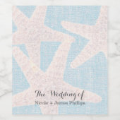 White Starfish & Blue Burlap Beach Wine Labels Wijn Etiket (Enkel label)