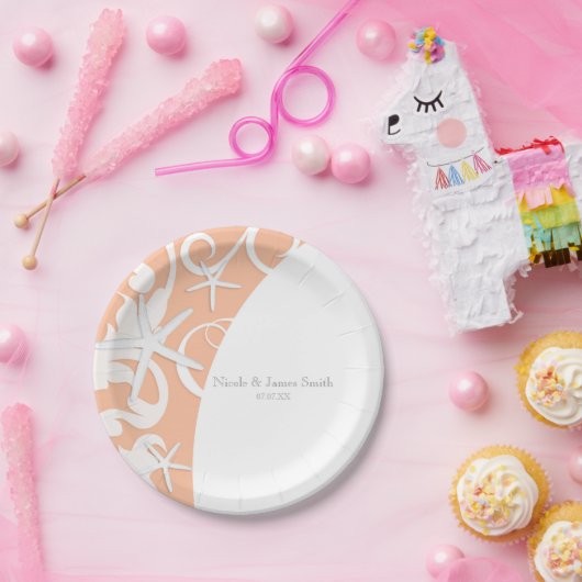 White Starfish Coral Beach Elegant Wedding Papieren Bordje (Feest)