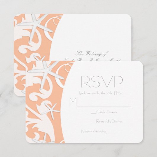 White Starfish Coral Beach Elegant Wedding RSVP (Voorkant / Achterkant)