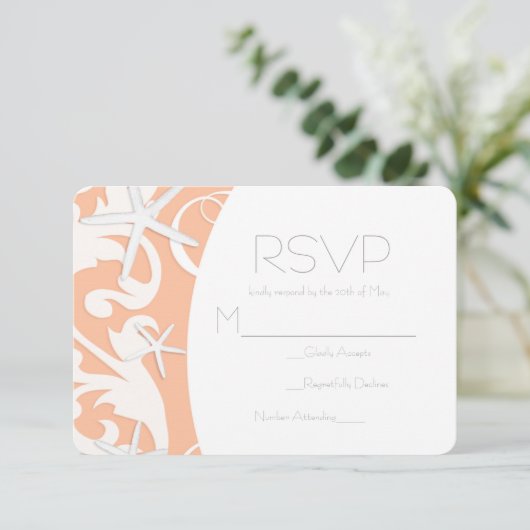 White Starfish Coral Beach Elegant Wedding RSVP (Staand voorkant)