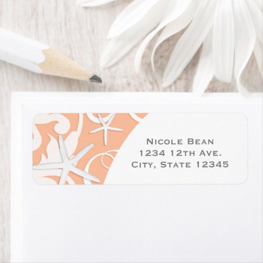 White Starfish Coral Beach Wedding Etiket (Insitu)