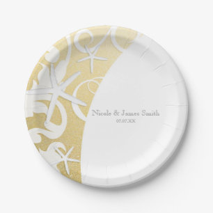 White Starfish Gold Beach Elegant Wedding Papieren Bordje