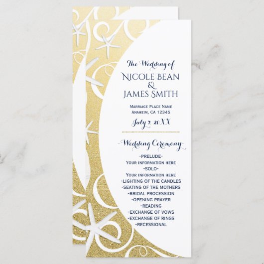 White Starfish Gold Beach huwelijksprogramma Programmakaart (Voorkant / Achterkant)