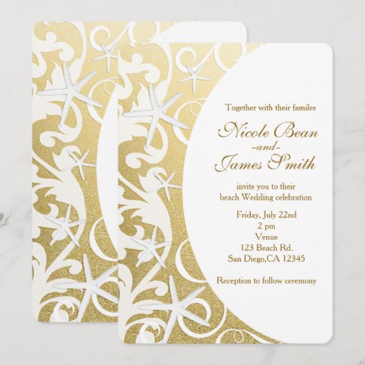 White Starfish Gold Beach Huwelijksuitnodigingen Kaart (Voorkant / Achterkant)