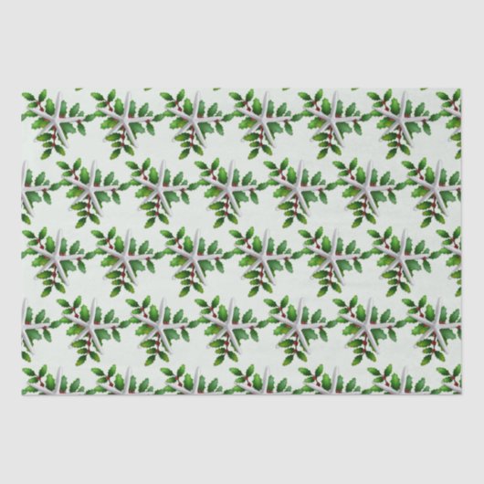 White Starfish in Holly Bleek Green Tissuepapier (Voorkant)