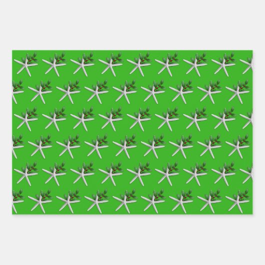 White Starfish in Holly Green Shades Inpakpapier Vel (Voorkant 2)