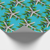 White Starfish in Holly Kerstmis Aqua Cadeaupapier (Hoek)