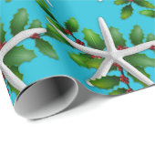 White Starfish in Holly Kerstmis Aqua Cadeaupapier (Rol Hoek)