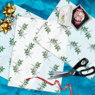 White Starfish in Holly-kerstpapier Tissuepapier