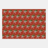 White Starfish in Holly KerstRed Inpakpapier Vel (Voorkant 2)