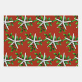 White Starfish in Holly KerstRed Inpakpapier Vel (Voorkant)