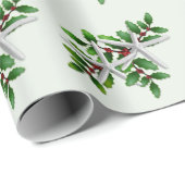 White Starfish in Holly Pattern Bleek Green Cadeaupapier (Rol Hoek)