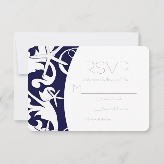 White Starfish Navy Beach Elegant Wedding RSVP (Voorkant)