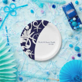 White Starfish Navy Blue Beach Elegant Wedding Papieren Bordje (Feest)