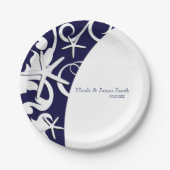 White Starfish Navy Blue Beach Elegant Wedding Papieren Bordje (Voorkant)