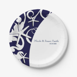 White Starfish Navy Blue Beach Elegant Wedding Papieren Bordje