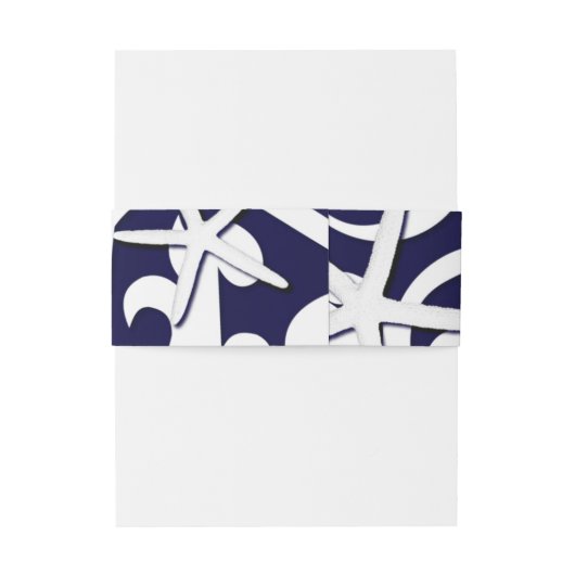 White Starfish Navy Blue Beach Elegant Wedding Uitnodigingen Wikkel (Achterkant Voorbeeld)