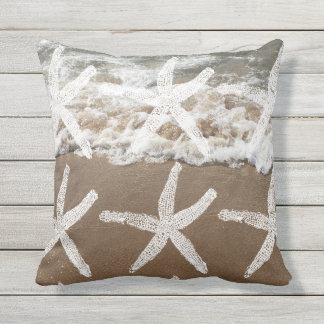 White Starfish Patronen Nautical Sandy Beach Ocean Buitenkussen