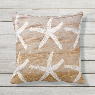 White Starfish Patronen Nautical Sandy Beach Water Buitenkussen