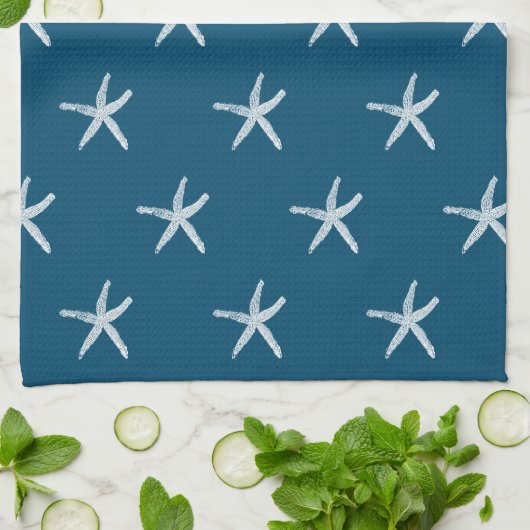 White Starfish Patronen Ocean Blue Custom Cute Theedoek (Gevouwen)