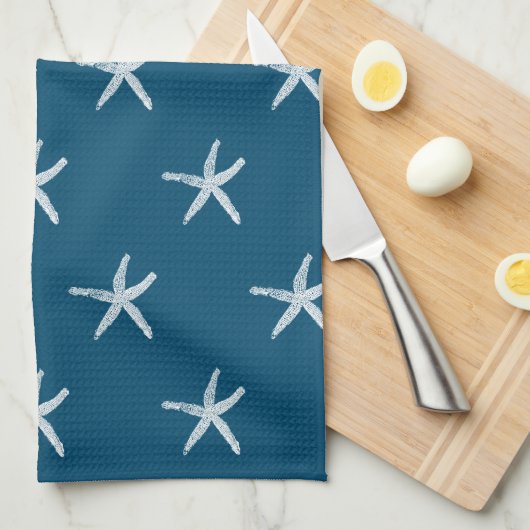 White Starfish Patronen Ocean Blue Custom Cute Theedoek (Quarter Fold)