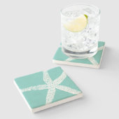 White Starfish Pattern Beach Blauwgroen Blue Nauti Stenen Onderzetter (Zijkant)